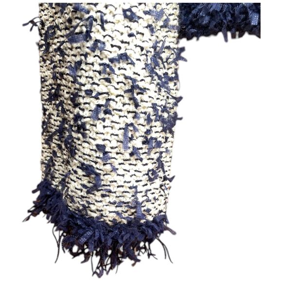 J.Crew Sz M contrast tweed white Navy Open front cropped jacket blazer cardigan - Picture 9 of 12